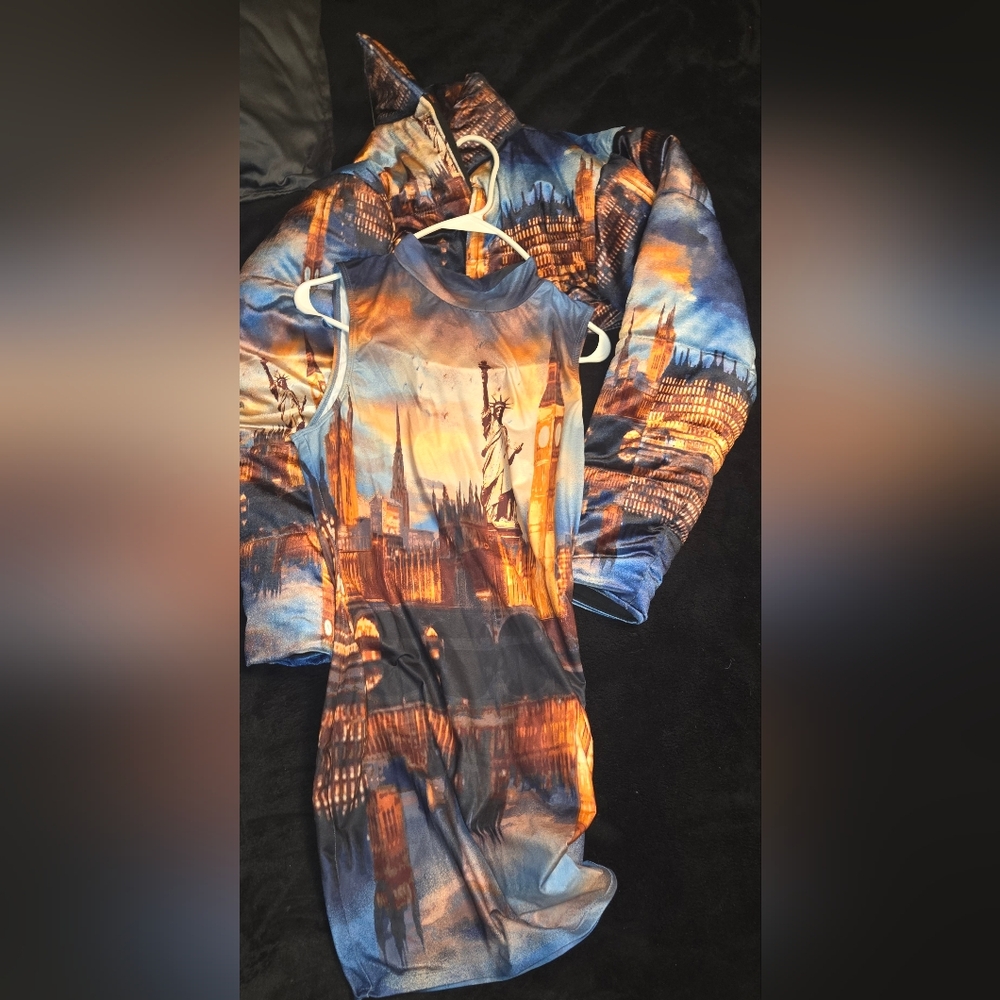 Scenic Print Sleeveless Dress